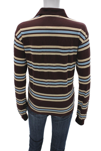Lioness Unisex Striped Collared Cotton Polo Brown Button Long Sleeve Size XS