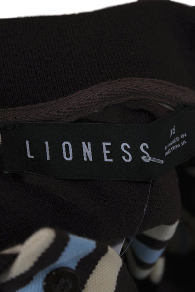 Lioness Unisex Striped Collared Cotton Polo Brown Button Long Sleeve Size XS