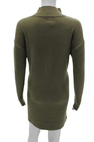 River Island Women Sweater Dress Green Striped Mock Neck Longsleeve Mini Size S