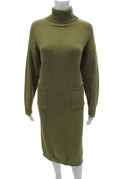 Line And Dot Womens Green Turtleneck Sweater Dress Long Sleeve Knee Size S