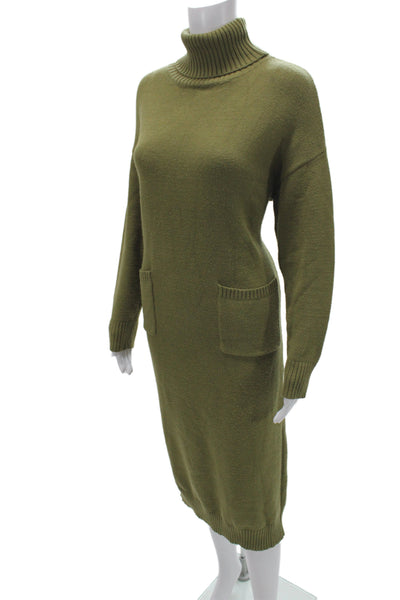 Line And Dot Womens Green Turtleneck Sweater Dress Long Sleeve Knee Size S