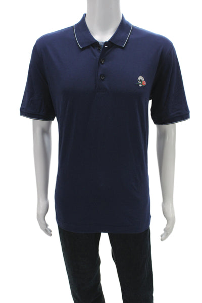 Robert Graham Men Polo Dark Blue 100% Cotton Collared Short Sleeve Size L