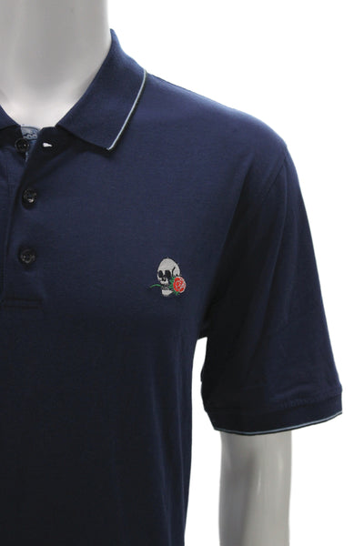 Robert Graham Men Polo Dark Blue 100% Cotton Collared Short Sleeve Size L