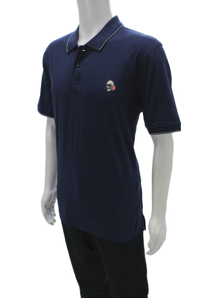 Robert Graham Men Polo Dark Blue 100% Cotton Collared Short Sleeve Size L