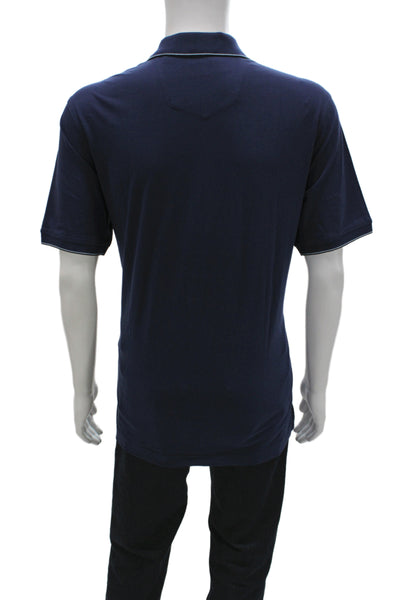 Robert Graham Men Polo Dark Blue 100% Cotton Collared Short Sleeve Size L