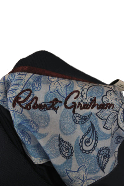 Robert Graham Men Polo Dark Blue 100% Cotton Collared Short Sleeve Size L