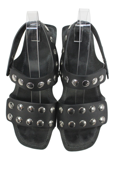 Khaite Womens Studded Leather Ankle Strap Sandals Black Size 36