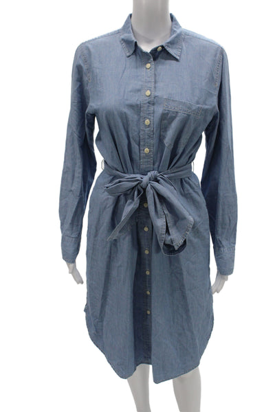 J Crew Womens Shirt Dress Light Blue Cotton Collared Long Sleeve Button Size 4