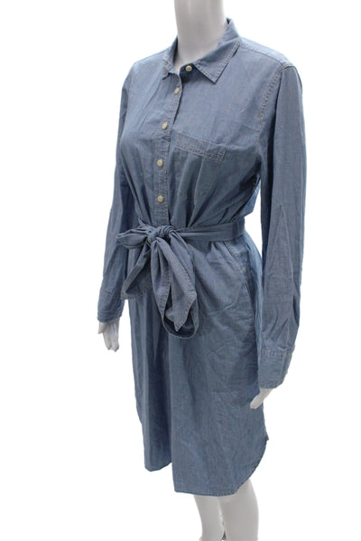 J Crew Womens Shirt Dress Light Blue Cotton Collared Long Sleeve Button Size 4