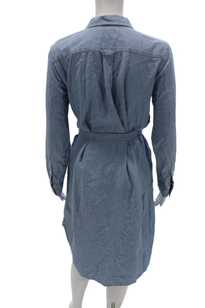 J Crew Womens Shirt Dress Light Blue Cotton Collared Long Sleeve Button Size 4