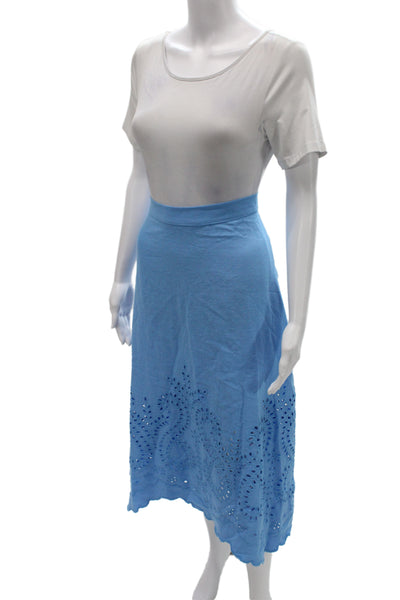 Zara Women A-Line Maxi Light Blue Cotton Polyester Long Skirt Size M
