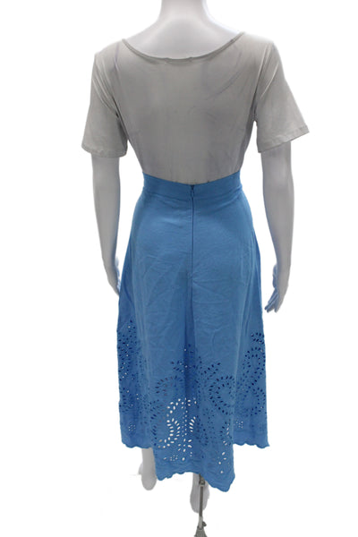 Zara Women A-Line Maxi Light Blue Cotton Polyester Long Skirt Size M