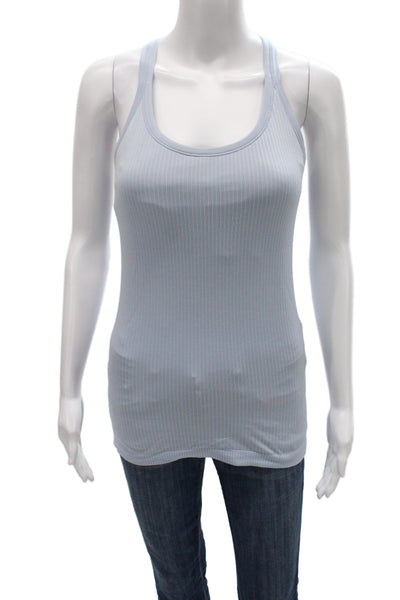 Lululemon Women Striped Cotton Camisole Round Neck Light Blue Sleeveless Size 8
