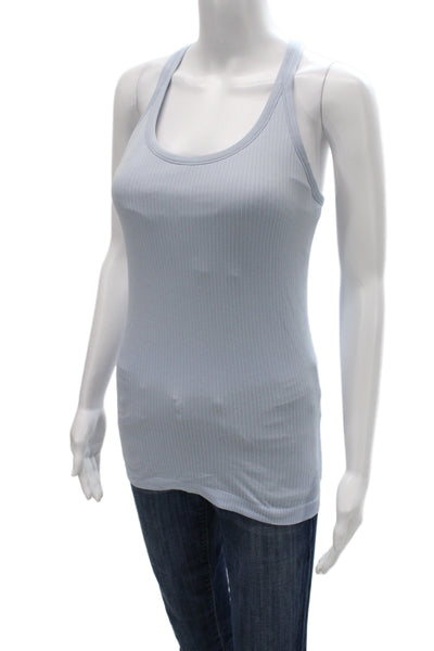 Lululemon Women Striped Cotton Camisole Round Neck Light Blue Sleeveless Size 8