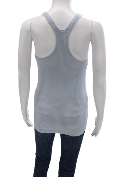 Lululemon Women Striped Cotton Camisole Round Neck Light Blue Sleeveless Size 8