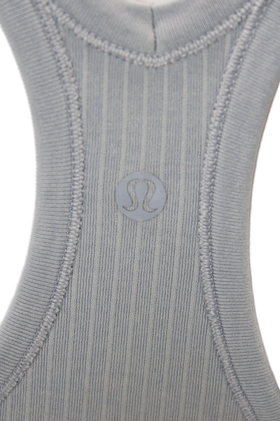 Lululemon Women Striped Cotton Camisole Round Neck Light Blue Sleeveless Size 8