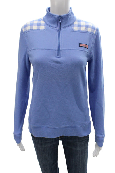 Vineyard Vines Women Lt Blue Check Cotton Mockneck Pullover Size S