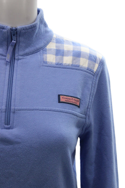 Vineyard Vines Women Lt Blue Check Cotton Mockneck Pullover Size S