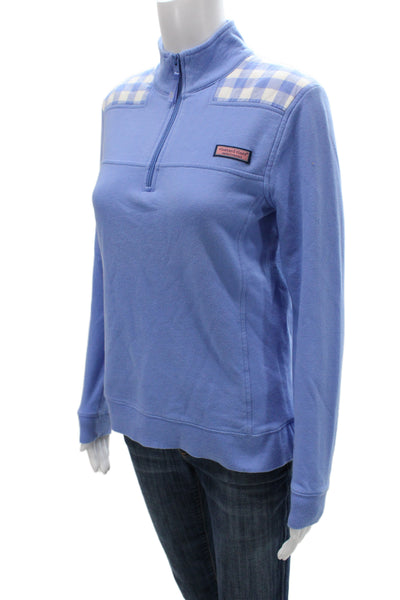 Vineyard Vines Women Lt Blue Check Cotton Mockneck Pullover Size S