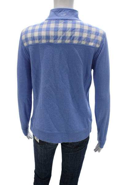 Vineyard Vines Women Lt Blue Check Cotton Mockneck Pullover Size S