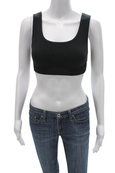 Skims Womens Thermal Pullover Sports Bra Black Cotton Size Medium
