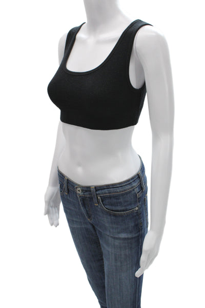 Skims Womens Thermal Pullover Sports Bra Black Cotton Size Medium