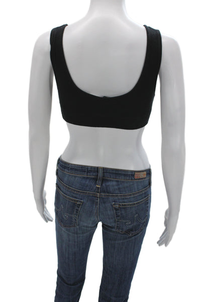 Skims Womens Thermal Pullover Sports Bra Black Cotton Size Medium