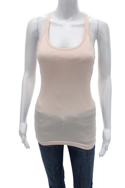 Lululemon Women Beige Striped Basic Tank Round Neck Cotton Spandex Size 6