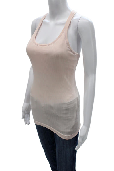 Lululemon Women Beige Striped Basic Tank Round Neck Cotton Spandex Size 6