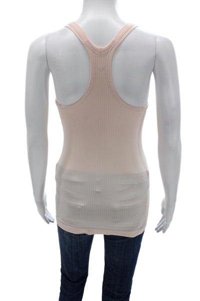 Lululemon Women Beige Striped Basic Tank Round Neck Cotton Spandex Size 6