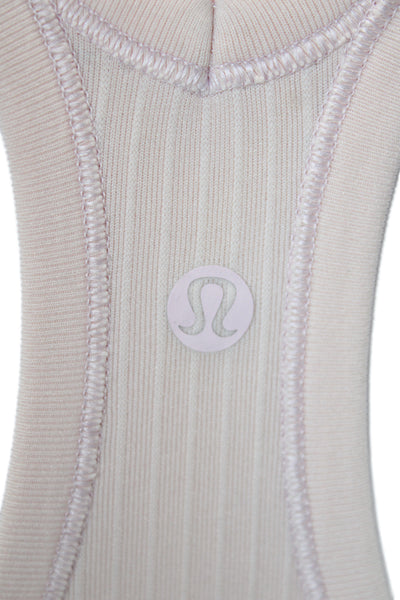 Lululemon Women Beige Striped Basic Tank Round Neck Cotton Spandex Size 6