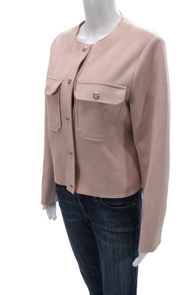 Zara Women Pink Classic Button Front Round Neck Long Sleeve Jacket Size S