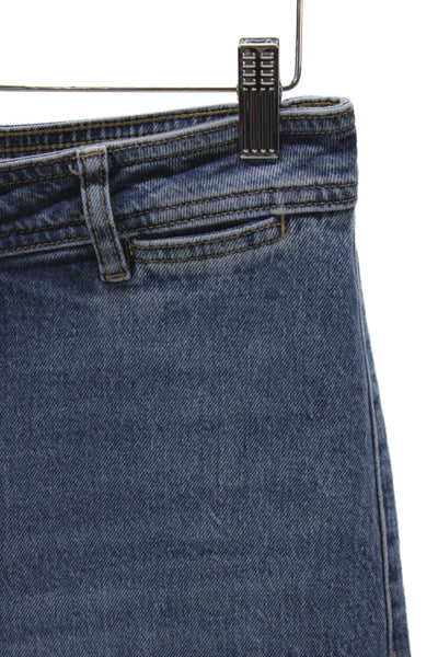 MNG Womens Cropped Wide Leg Jeans High Rise Denim Button Blue 27 Inseam Size 6