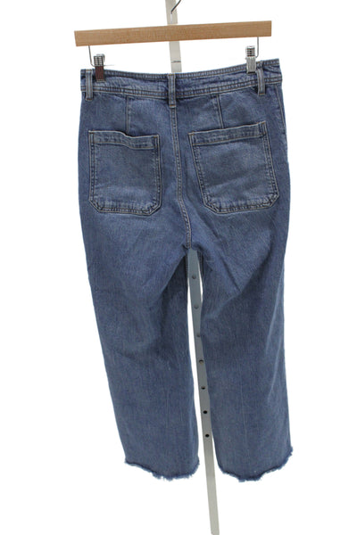 MNG Womens Cropped Wide Leg Jeans High Rise Denim Button Blue 27 Inseam Size 6