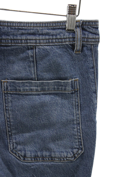 MNG Womens Cropped Wide Leg Jeans High Rise Denim Button Blue 27 Inseam Size 6