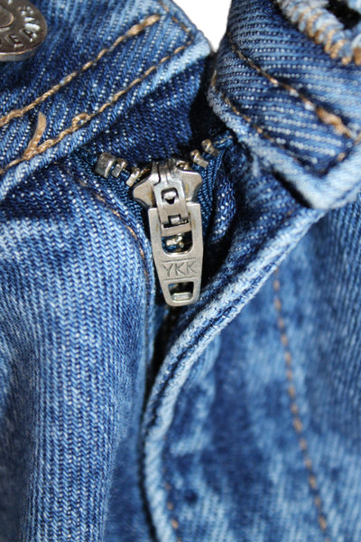 MNG Womens Cropped Wide Leg Jeans High Rise Denim Button Blue 27 Inseam Size 6
