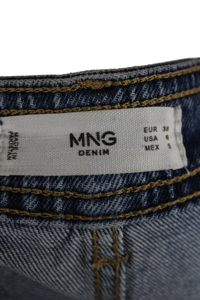 MNG Womens Cropped Wide Leg Jeans High Rise Denim Button Blue 27 Inseam Size 6