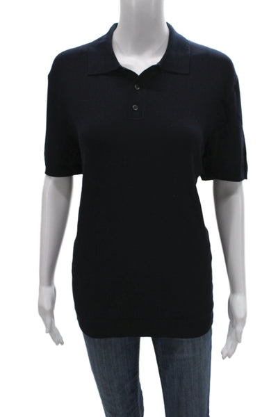 Zara Womens Basic Collared Polo Black Short Sleeve Viscose Blend Size L