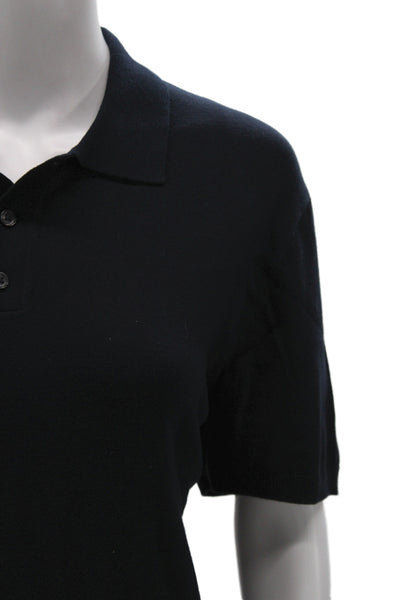 Zara Womens Basic Collared Polo Black Short Sleeve Viscose Blend Size L