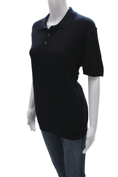 Zara Womens Basic Collared Polo Black Short Sleeve Viscose Blend Size L