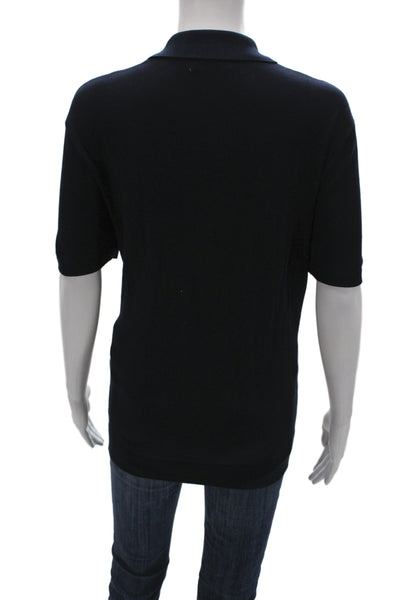 Zara Womens Basic Collared Polo Black Short Sleeve Viscose Blend Size L