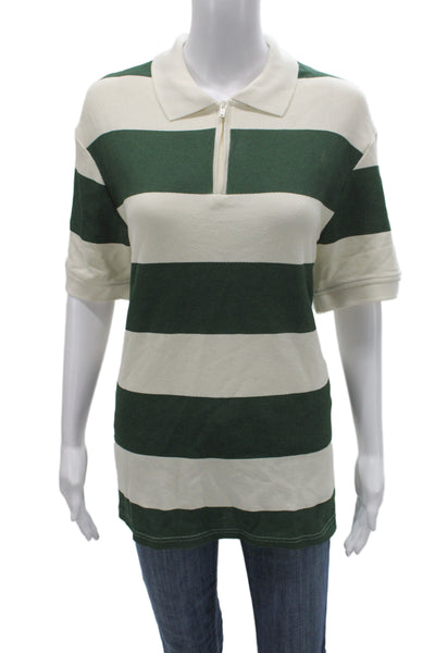 Zara Mens Striped Collared Polo Short Sleeve Green Cotton Size L