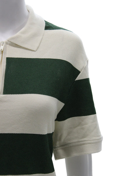 Zara Mens Striped Collared Polo Short Sleeve Green Cotton Size L