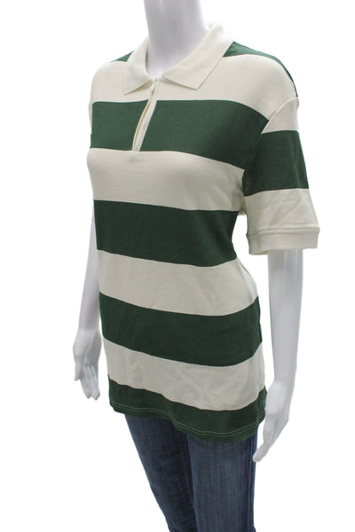 Zara Mens Striped Collared Polo Short Sleeve Green Cotton Size L