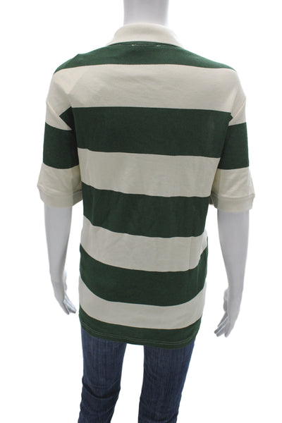Zara Mens Striped Collared Polo Short Sleeve Green Cotton Size L