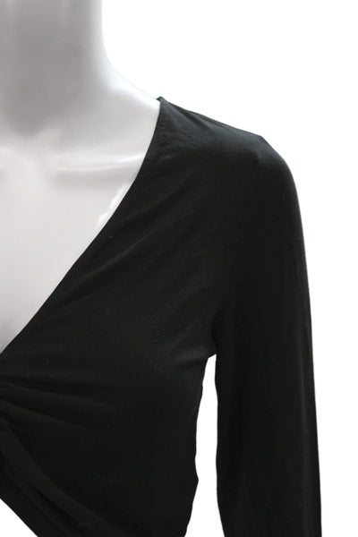 Reformation Women Cropped Jersey Black V Neck Long Sleeve Top Size S