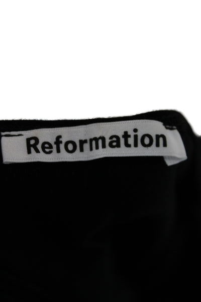 Reformation Women Cropped Jersey Black V Neck Long Sleeve Top Size S