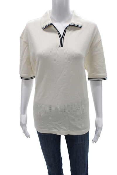Zara Womens Collared Polo Jersey Short Sleeve White Polyester Elastane Size M