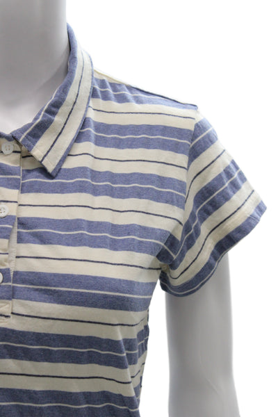 Sundry Women Cropped Striped Collared Polo Short Sleeve Blue Preppy Size S