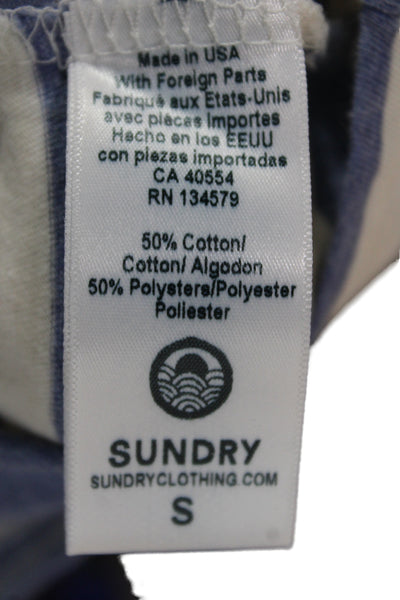 Sundry Women Cropped Striped Collared Polo Short Sleeve Blue Preppy Size S